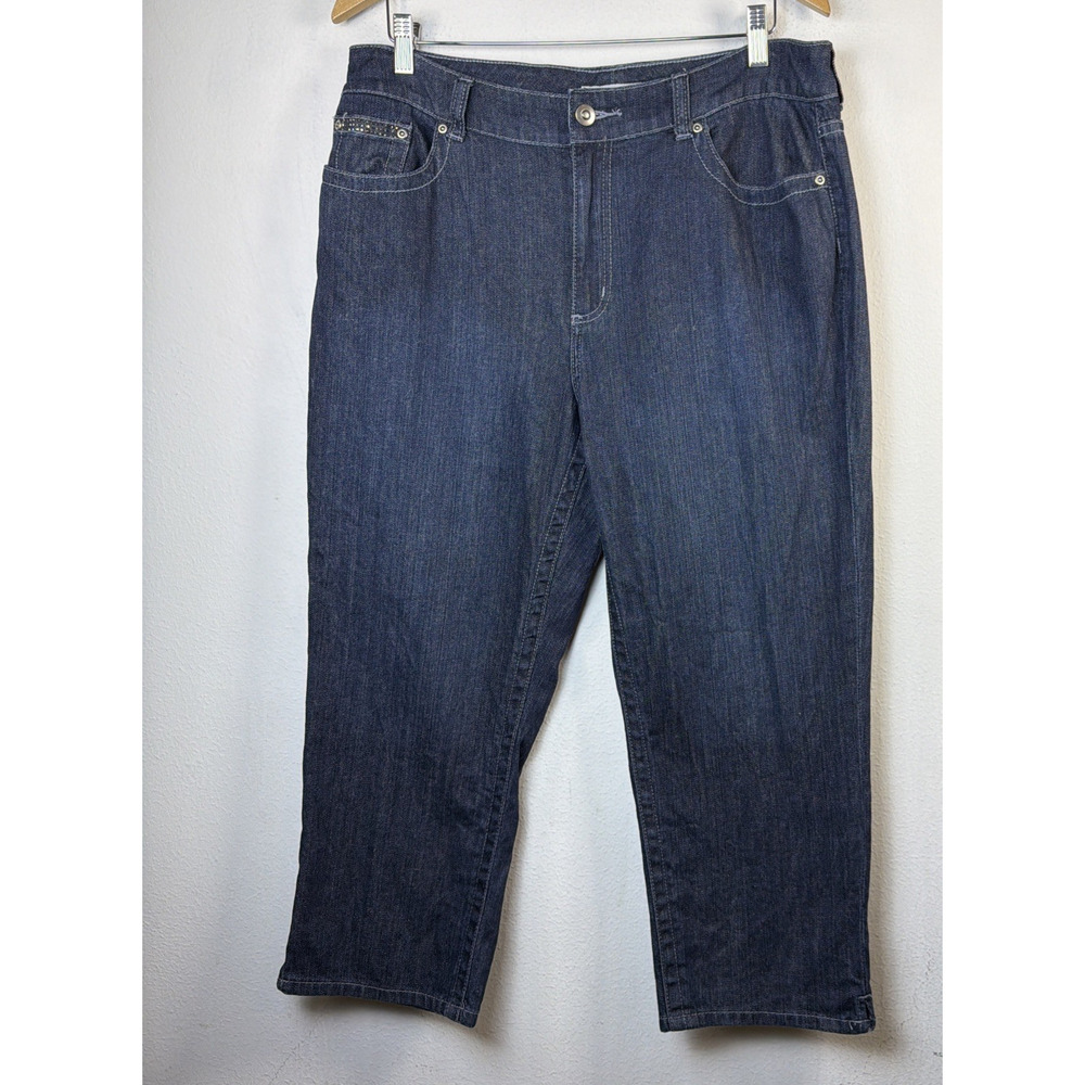 Chico’s Large 14 Blue Women’s Denim Jeans Rhinestones platinum 80's sandra crop
